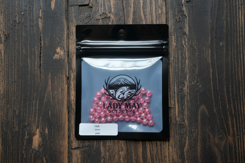 Lady May Outdoors Pink 6mm Beads - Dark Rustic Wood