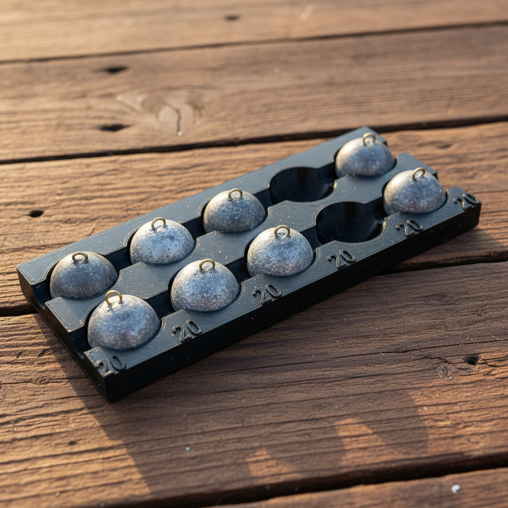Lead Bed sinker tray on rustic wood