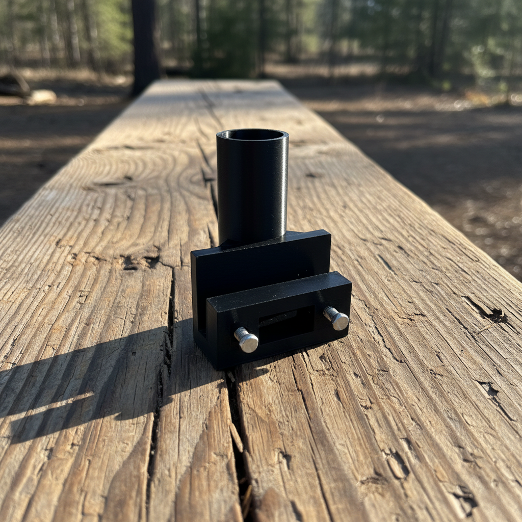 Rail-mount rod holder on rustic wood