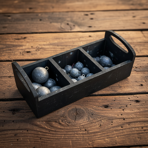 Sinker box on darker rustic wood